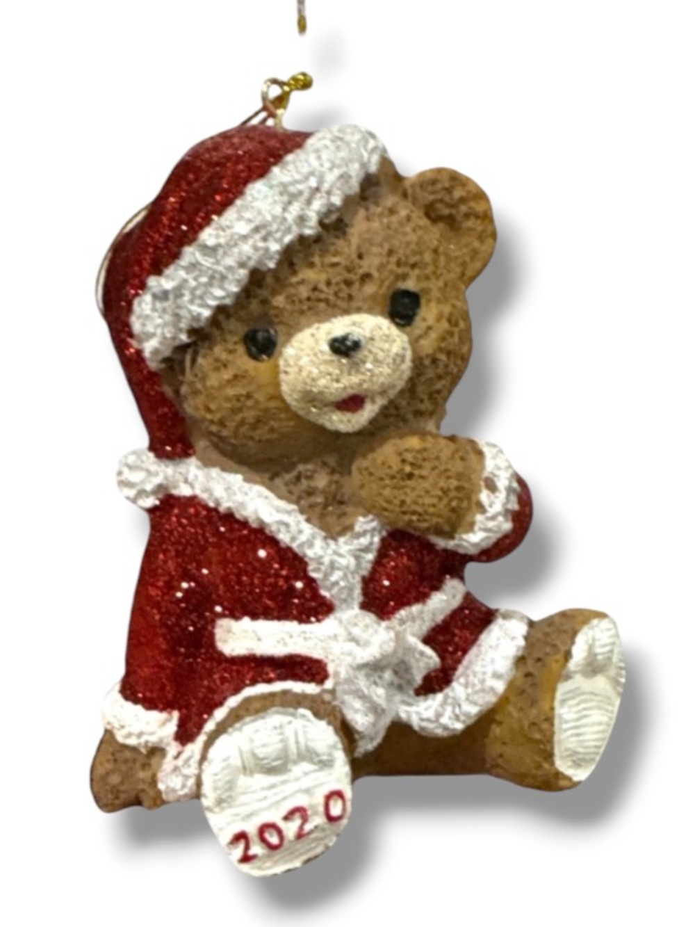Christmas Tree Ornament 2020 Glitter Holiday Santa Claus Brown Bear